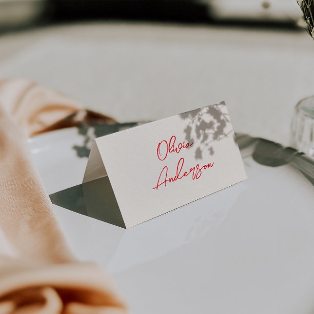 Tarjeta De Mesa Retro Red Hand Written Whimsy Wedding Place Cards (Subido por el creador)