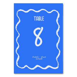 Tarjeta De Mesa Retro Squiggle Whimsical Cobalt Blue Boda