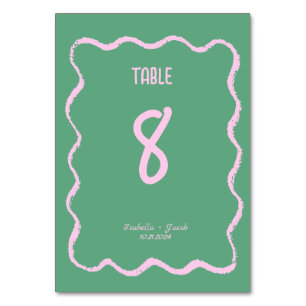 Tarjeta De Mesa Retro Squiggle Whimsical Pink and Green Boda