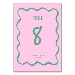 Tarjeta De Mesa Retro Squiggle Whimsical Pink and Green Boda