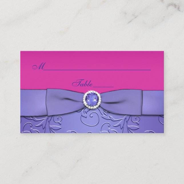 Tarjeta De Mesa RIBBON Fuchsia IMPRESO, Púrpura Floral Place Card (Anverso)