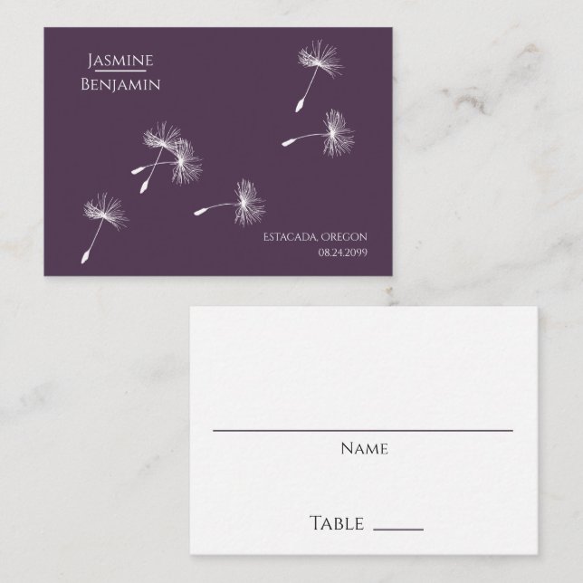 Tarjeta De Mesa Rich Wine Purple Dandelion Seed Boda (Anverso / Reverso)