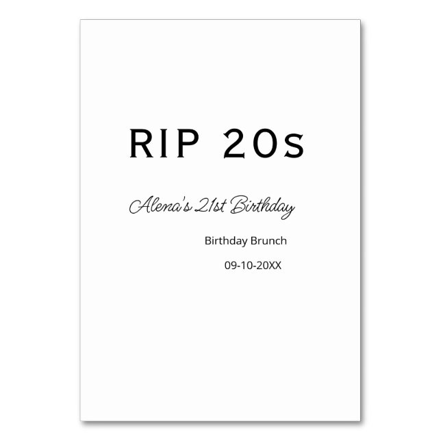 Tarjeta De Mesa RIP 2002 cumpleaños 21 simple fecha mínima de brun (Anverso)