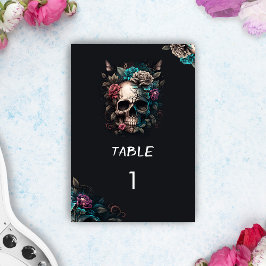 Tarjeta De Mesa Rock del tatuaje del cráneo y Boda gótico del roll