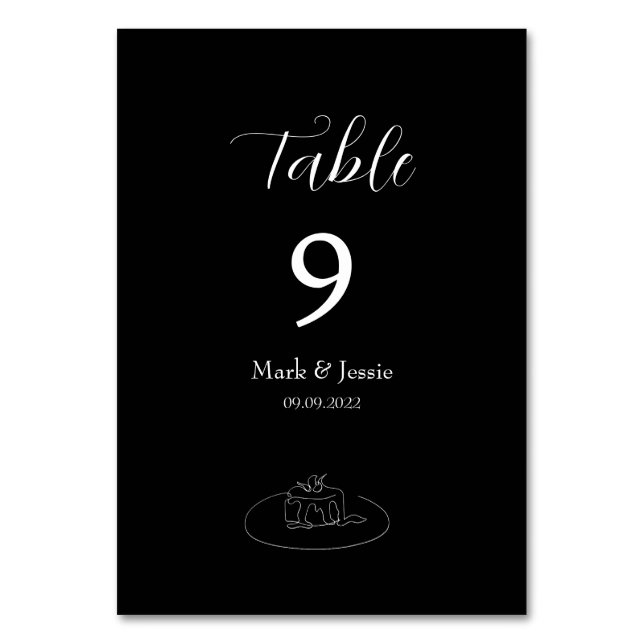 Tarjeta De Mesa ROE Boda simple negro y blanco (Anverso)