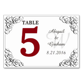 Tarjeta de mesa roja y blanca