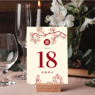Tarjeta De Mesa Rojas flores de melocotón/ciruelo Doble Felicidad
