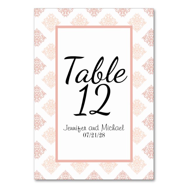 Tarjeta De Mesa Rojizo Melocotón Suave Damask (Anverso)