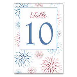 Tarjeta De Mesa Rojo Azul Blanco Fuegos artificiales Ducha de boda