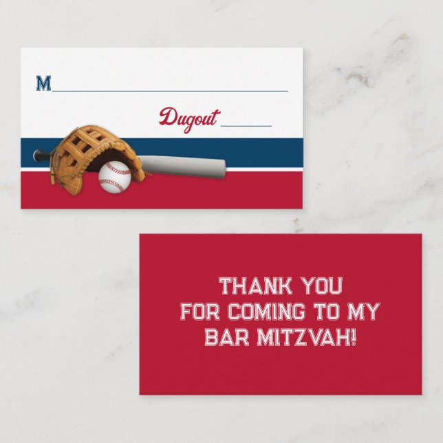 Tarjeta De Mesa Rojo, Blanco, Bar Naval de béisbol Mitzvah (Anverso / Reverso)
