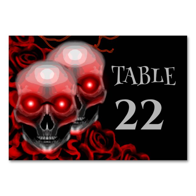 Tarjeta De Mesa Rojo espeluznante floral oscuro lúgubre cráneo gót (Anverso)