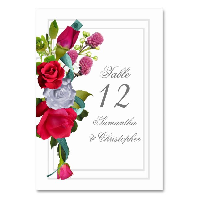 Tarjeta De Mesa Rojo rosa floral (Anverso)