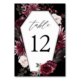Tarjeta De Mesa Rojo Rosa y Floral Halloween Coffin - Negro