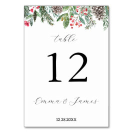 Tarjeta De Mesa Rojo rústico acebo y piña