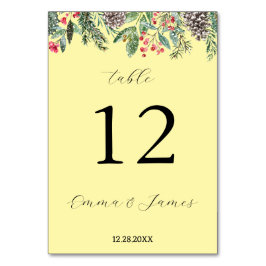 Tarjeta De Mesa Rojo rústico de acebo y piña