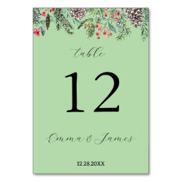 Tarjeta De Mesa Rojo rústico de acebo y piña