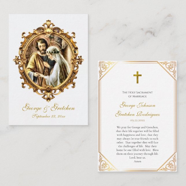 Tarjeta De Mesa Roman Catholic Wedding Prayer Card Joseph and Mary (Anverso / Reverso)