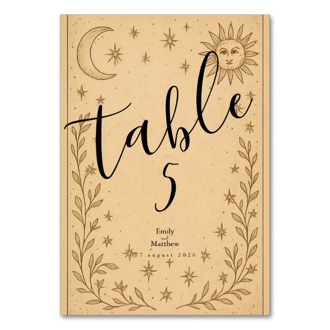 Tarjeta De Mesa Romance Celestial Mistical Sun and Moon Design (Anverso)