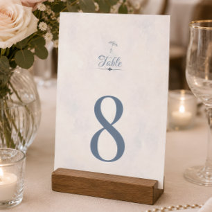 Tarjeta De Mesa Romance de Día Lluvioso Paraguas Azul Acuarela 