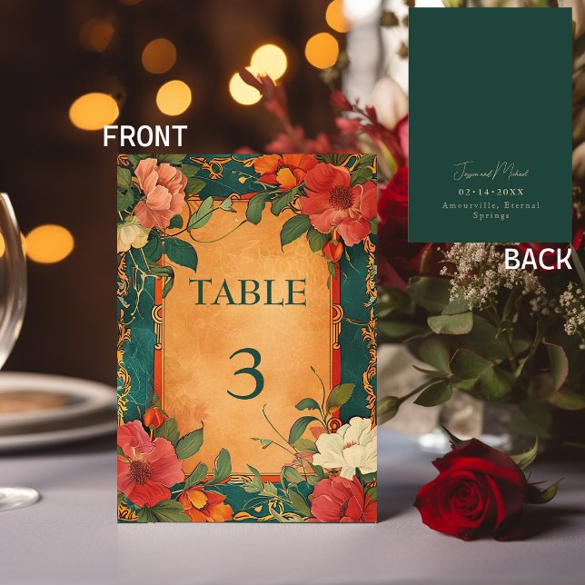 Tarjeta De Mesa 🌹 Romance: el esplendor del Art Nouveau (Rose Romance: Art Nouveau Splendor Table Number - customizable front and back)