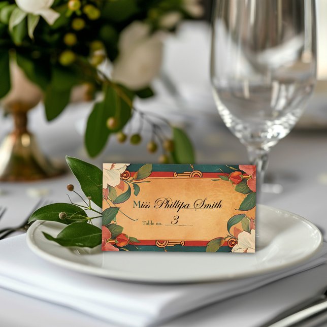 Tarjeta De Mesa 🌹 Romance: el esplendor del Art Nouveau ( Rose Romance: Art Nouveau Splendor collection - customizable place card)