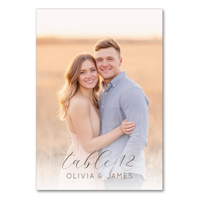 Tarjeta De Mesa Romantic Beige Blue Photo (Reverso)