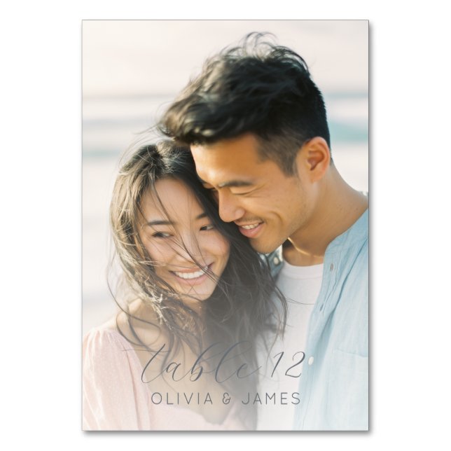 Tarjeta De Mesa Romantic Blue Minimalist Photo (Reverso)