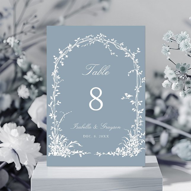 Tarjeta De Mesa Romantic Botanical Arch Garden Wedding Dusty Blue (Subido por el creador)