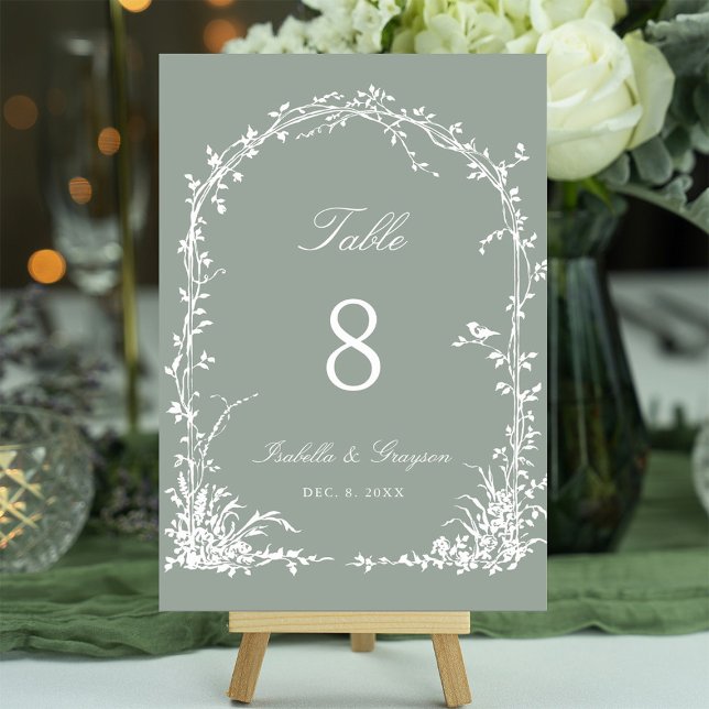 Tarjeta De Mesa Romantic Botanical Arch Garden Wedding Sage Green (Subido por el creador)