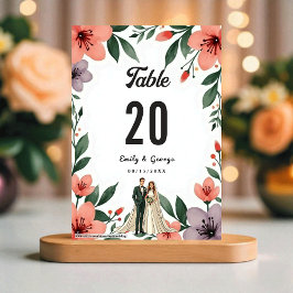 Tarjeta De Mesa Romantic Bride And Groom Floral Garden Wedding
