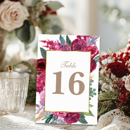 Tarjeta De Mesa Romantic Dark Moody Burgundy Maroon Floral wedding