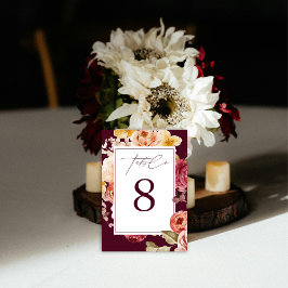 Tarjeta De Mesa Romantic Deep Burgundy Floral  Bridal Shower 