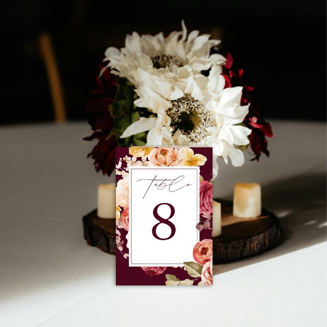 Tarjeta De Mesa Romantic Deep Burgundy Floral  Bridal Shower  (Subido por el creador)