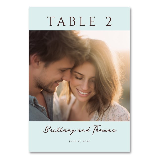 Tarjeta De Mesa Romantic Mint Minimalist Photo (Anverso)