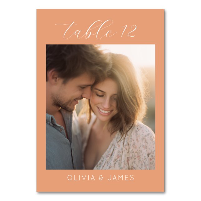 Tarjeta De Mesa Romantic Peach Elegant Photo (Anverso)