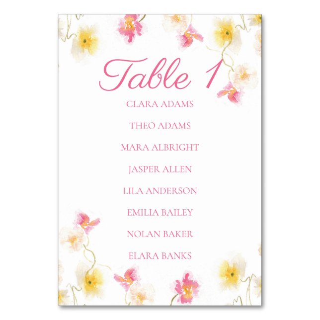 Tarjeta De Mesa Romantic Pink Floral Elegant Numeric Table Number (Anverso)