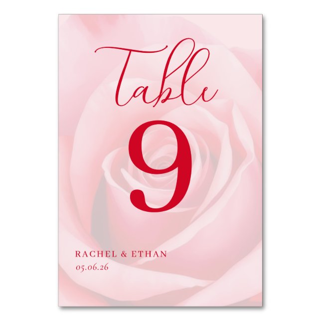 Tarjeta De Mesa Romantic Pink Rose Table Number (Anverso)