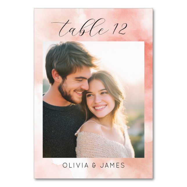 Tarjeta De Mesa Romantic Pink Watercolor Photo (Anverso)