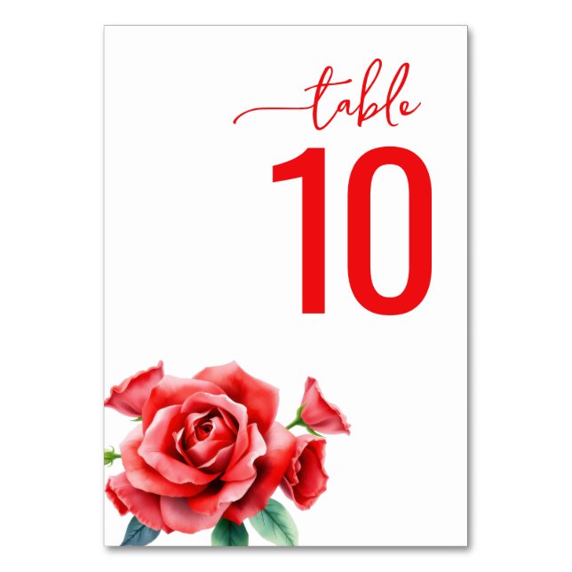 Tarjeta De Mesa Romantic Red Floral Table Card (Anverso)