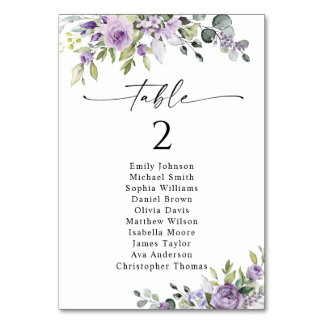 Tarjeta De Mesa Romantic Violet Flower Table Seating Chart Cards