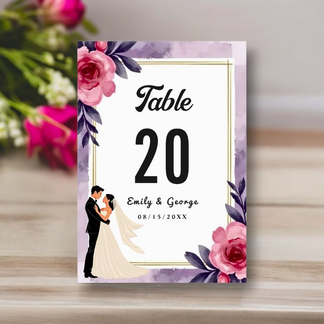 Tarjeta De Mesa Romántica acuarela Floral Bride y Groom Boda (Subido por el creador)