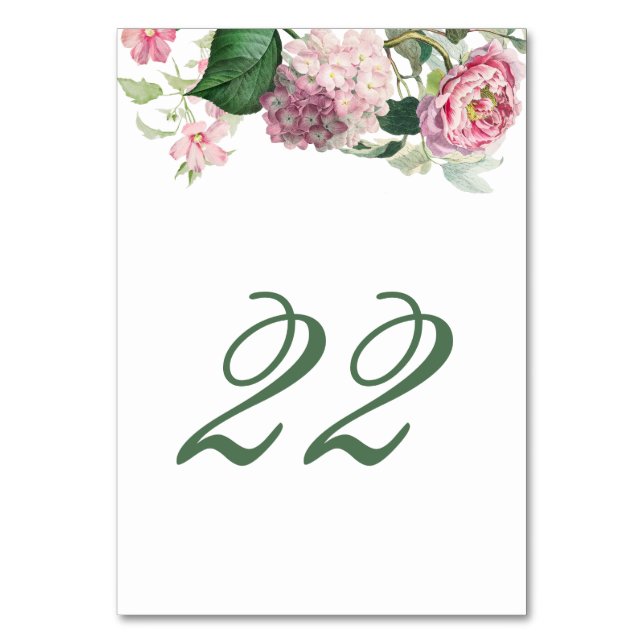 Tarjeta De Mesa Romántica acuarela Flores rosadas Boda Jardín (Anverso)