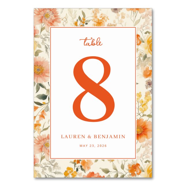 Tarjeta De Mesa Romántica Floral de Coral (Anverso)
