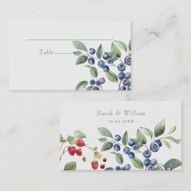 Tarjeta De Mesa Románticas bayas de verano Boda Place Card (Anverso / Reverso)