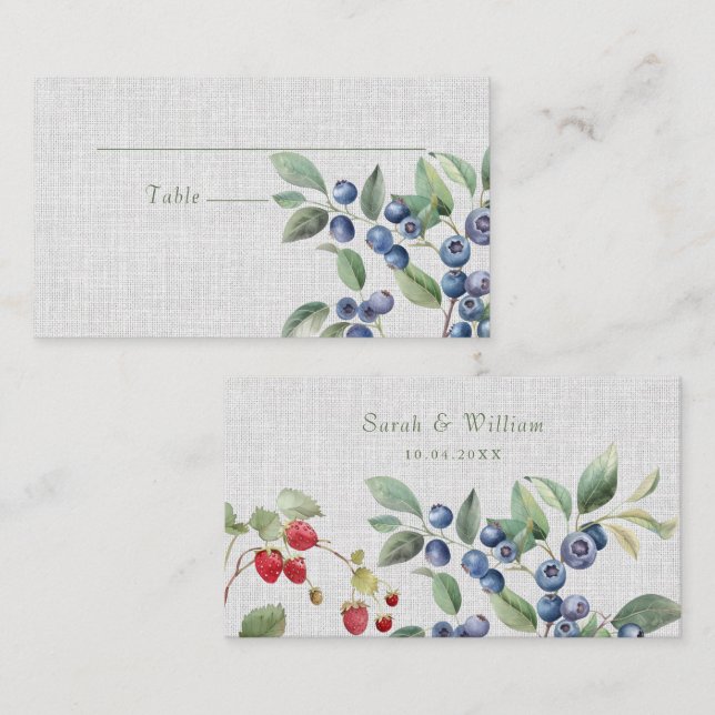 Tarjeta De Mesa Románticas bayas de verano Boda Place Card (Anverso / Reverso)