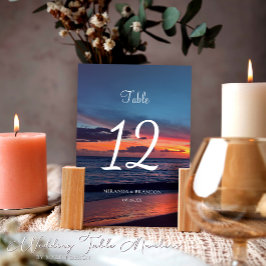Tarjeta De Mesa Romántico Blue Sunset Tropical Beach Wedding