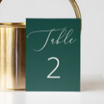 Tarjeta De Mesa Romántico Boda de escritura verde profunda en esme<br><div class="desc">Añade un toque de elegancia audaz a tu recepción con este boda verde esmeralda. El rico fondo saturado se combina con un delicado guión blanco y una tipografía limpia para un aspecto moderno y refinado. Este llamativo diseño es perfecto para bodas nocturnos, celebraciones de invierno o eventos formales donde brillan...</div>