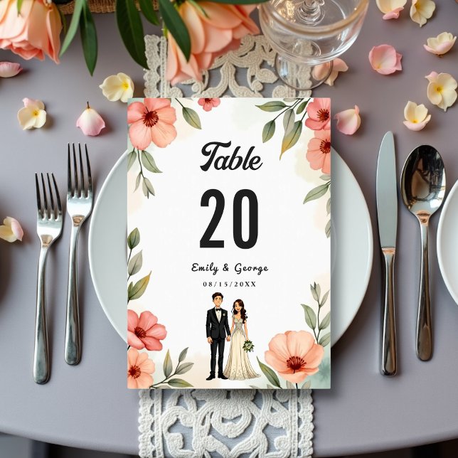 Tarjeta De Mesa Romántico Boda De Jardín Floral Novia Y Groom (Subido por el creador)