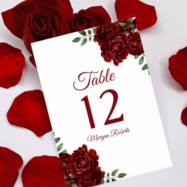 Tarjeta De Mesa Romántico Boda de la Rosa Roja de Borgoña o Quince (Subido por el creador)