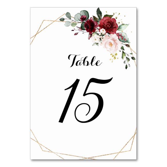 Tarjeta De Mesa Romántico Burgundy Rubor Pink Floral Geométrico (Anverso)